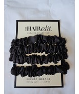 The Hair Edit Skinny Satin Scrunchies Black Set of 4 Ruched Ribbons New - $15.64 CAD