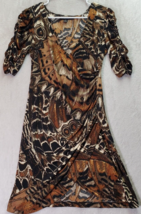 Connected Wrap Dress Women&#39;s Petite 4 Brown Animal Print Ruched Sleeves V Neck - £15.68 GBP