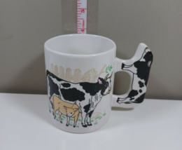 Vintage Cute Black &amp; White Cow &amp; calf Coffee Mug Cup with Cow Shaped Handle 8oz - £11.87 GBP