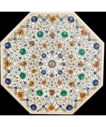 32&quot; White  Floral Inlay Work Marble Hand Made table Top Home garden  - $4,149.76 CAD