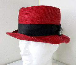 Henschel Hat Co HH Woven Burgundy Downer Porkpie Hat Red Size Large Beale St Pin - £15.78 GBP
