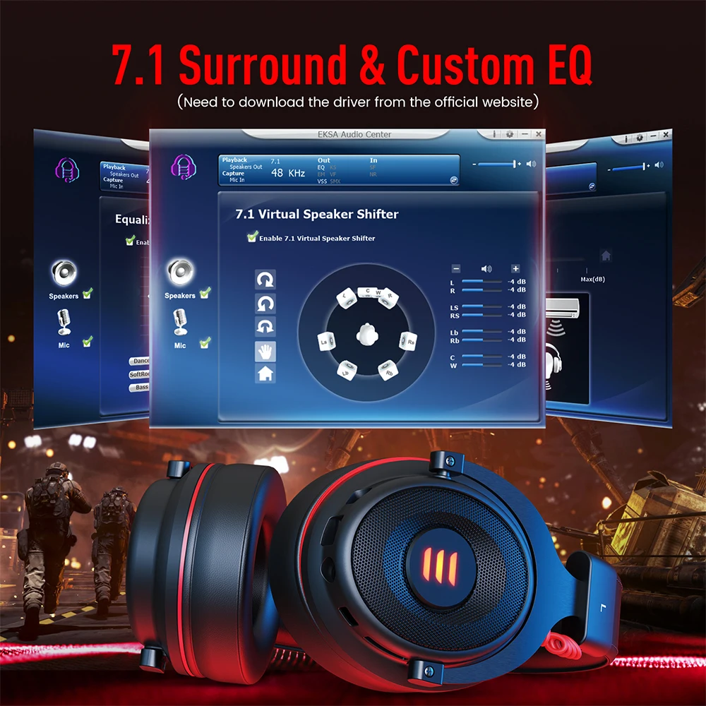 Play EKSA Gaming Headset Gamer Wired 3.5mm Stereo/ USB 7.1 Surround Gaming Headp - £60.31 GBP