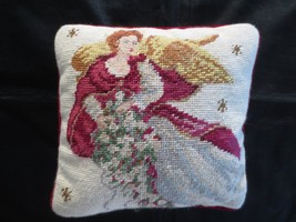 Zippered FESTIVE ANGEL Needlepoint &amp; Petit Point PILLOW - 11&quot; x 11&quot; - £14.87 GBP