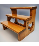 Handmade 3-Tier Step Solid Wood Display Shelf Stand Riser Heart Cutout Rustic - $98.99