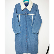 Vintage Blue J. Denim Coat Womens Jacket Sherpa Trimmed Long Length XL - $148.50