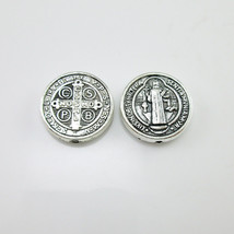 100pcs of 0.6 Inch Antique Silver Rosary Beads Round Saint Benedict Medal - £20.70 GBP