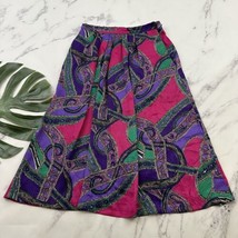 Gianna Womens Vintage Midi Skirt Size 12 Purple Pink Paisley Floral Sati... - $24.74