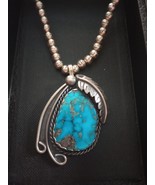 Handmade 925 Sterling Silver Native American Turquoise Pendant 24&quot; Signe... - $3,719.81 MXN
