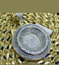 3.Ct Redondo Imitación Diamante Colgante Medallón Charm Pavé 14K Amarillo Oro - £95.27 GBP