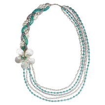 Floating Daisy Multi Strand Pearl Side Flower Necklace - £37.77 GBP
