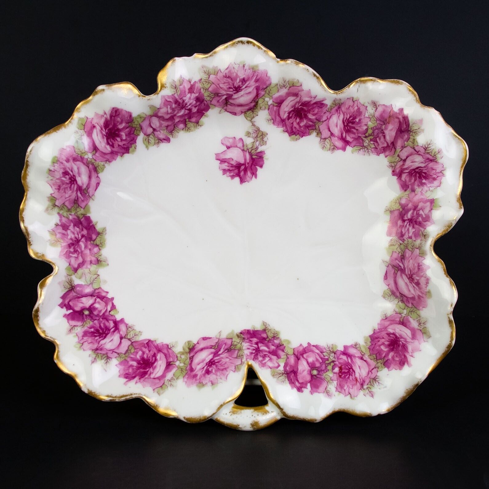 Primary image for Haviland Limoges Drop Rose Ice Cream Dish, Antique Schleiger 55 Bon Bon Bowl 9.5