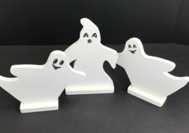 HALLOWEEN Lot of 3 Handmade Hand Painted Wooden Shelf Sitters Ghost Decorations - $16.81