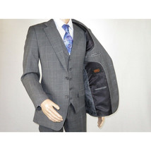 Men Apollo King 3pc Classic Suit A303 Gray white window pane 100% Wool image 3