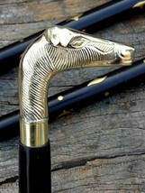 Vintage Brass Horse Head Handle Designer Style Wooden Cane Antique Walking Stick - £27.01 GBP