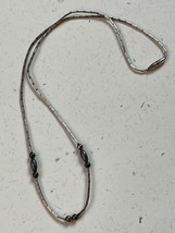 Vintage Liquid SIlver w Small Gray Round &amp; Barrel Bead Necklace – chain is 15 in - £9.02 GBP