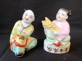 Set Di 2 Cinese Republic Periodo Porcellana Bambini Statua Statuina Culturale - £216.02 GBP