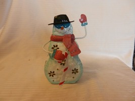 Whimsical Metal Multicolor Snowman  Tea Light Candle Holder 7.5&quot; Tall - £31.79 GBP