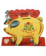 Vintage Valentine Card Piggy Bank Honey You Can Bank on Me Pig 1940s Acc... - £7.08 GBP
