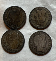 4 Barber dimes - 1910 1912 1913 1916 - £10.26 GBP