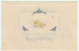 Vintage Easter Postcard Chicks Eggs Blue Flowers Embossed Printed in Germany - £5.53 GBP