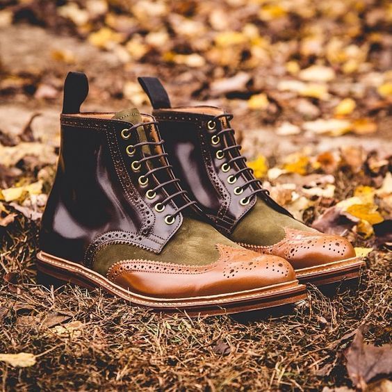 Men's Ankle Boots Multi Color Full Brogue Laceup Premium Quality Suede Leather
