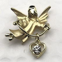 Angel Pin Gold Tone Vintage Gigio Dangle Jeweled Heart - $12.95