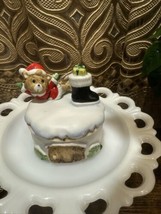 Vintage Homco ceramic crispy trinket box skating Santa bear - £12.79 GBP