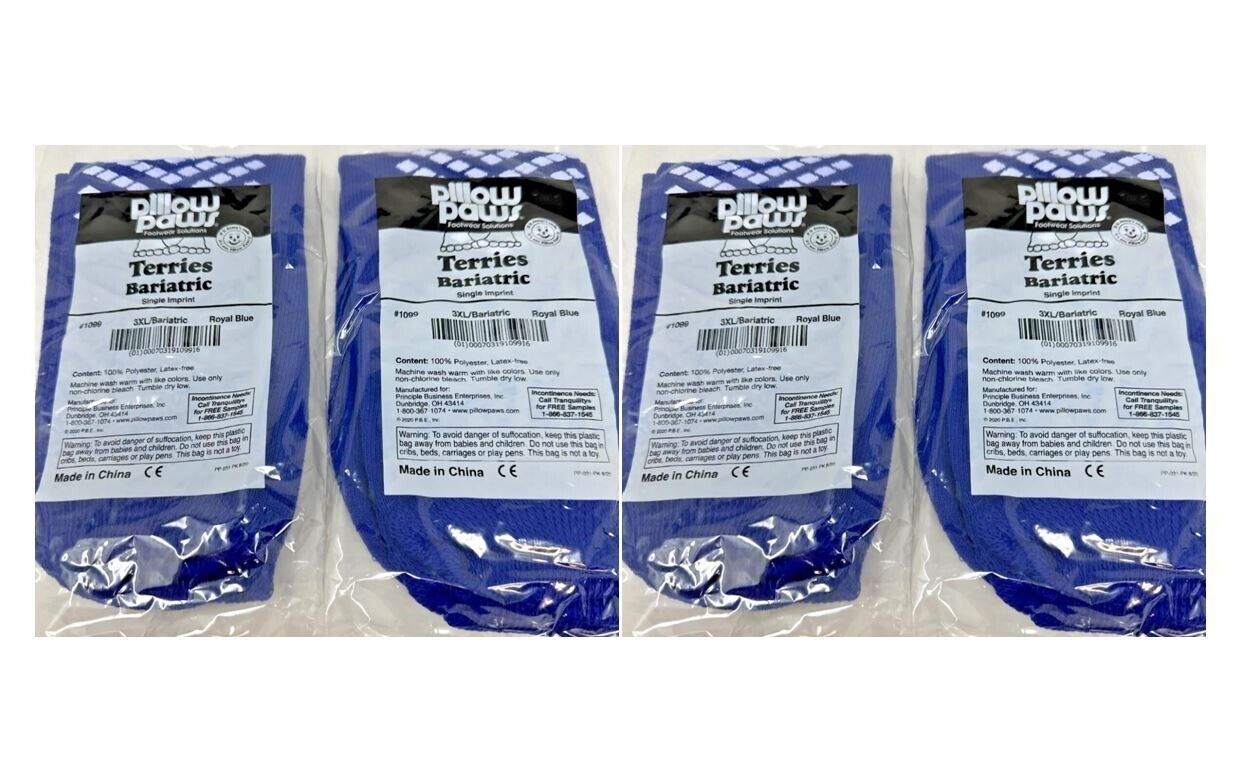 4 PAIR Non Skid Pillow Paws Slipper Socks 3X-L Bariatric Royal Blue Sing... - $16.73