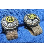 Vintage Pair Cufflinks Cuff Links w mesh strips Etruscan Style beaded en... - $33.74