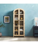 Modern Tall Oak Arched Bookcase: Glass Doors, 5 Shelves - $11,383.02 MXN