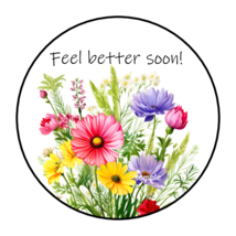 30 Feel Better Soon Envelope Seals Stickers Labels Tags 1.5&quot; Round Wildflowers - £5.89 GBP