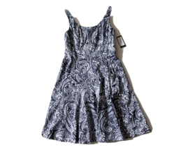 NWT Nine West Paisley Print in Dark Pacific Navy Sleeveless Fit &amp; Flare Dress 4 - £26.31 GBP