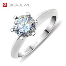 GIGAJEWE 1.0ct 6.5mm EF Round 18K White Gold Plated 925 Silver Moissanite Ring D - £107.86 GBP