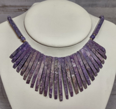 Vintage Purple Stone Mineral Gold Beaded Tribal Ethnic Style Necklace 20... - £18.51 GBP