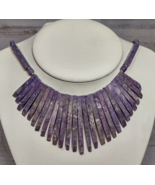 Vintage Purple Stone Mineral Gold Beaded Tribal Ethnic Style Necklace 20... - £18.57 GBP
