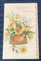 Vtg MCM Unused Hope Youre Feeling Better A Sunshine Card Tea Kettle Flowers 937A - £8.43 GBP