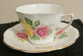 Cup and Saucer England bone china Pink &amp; Yellow Roses - £14.00 GBP