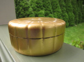 Gold Metallic Vanity Trinket Powder Scalloped Dresser Jar Box Patented V... - £7.46 GBP
