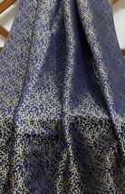 Navy Blue &amp; Gold Indian Brocade, Jacquard Wedding Dress, Banarasi Fabric - NF164 - £5.98 GBP+