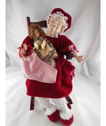 Mrs Santa doll with velvet Dress In Rocking chair Porcelain Head and Han... - £39.41 GBP