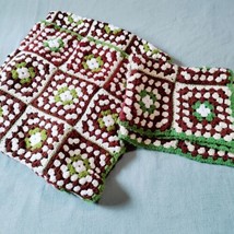 Handmade Granny Square Floral Crochet Afghan Blanket Brown Green Rectangle Throw - £32.15 GBP