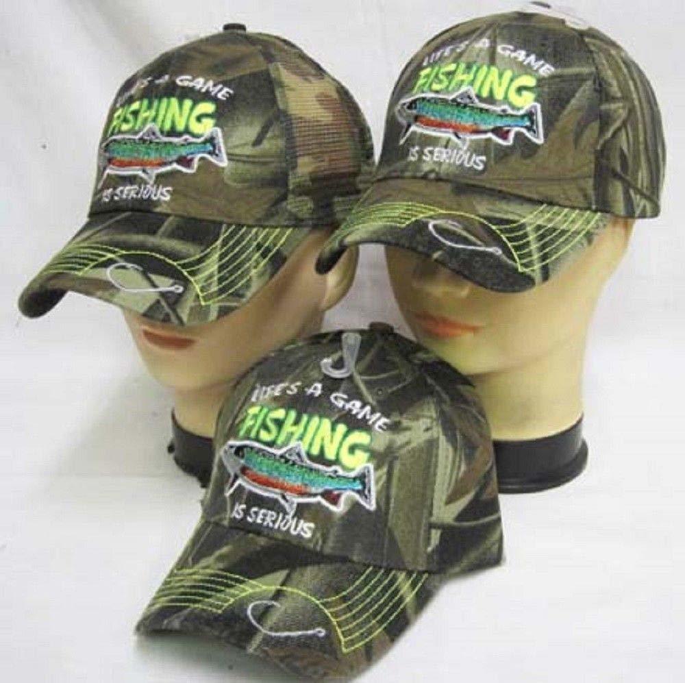 Life&#39;s A Game Fishing is Serious Trout Camouflage Mesh Embroidered Cap H... - $9.89