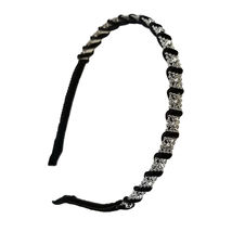 Headband Metal  Black Hairband with Rhinestones on Silver Square pattern... - £10.39 GBP