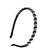 Headband Metal  Black Hairband with Rhinestones on Silver Square pattern... - £10.22 GBP