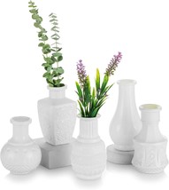 Glasseam Rustic White Vase Set, 5 Pcs.Glass Bud Small Mini Flower Decor Vases - £32.18 GBP