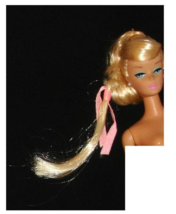 Blond extension Barbie doll hair Fair vintage Medium length lite pink ribbon  - £7.98 GBP