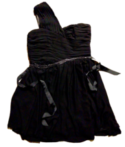 Express Dress Black One Shoulder Party Short Chain &amp; Ribbon Belt Women&#39;s 10 - £7.45 GBP