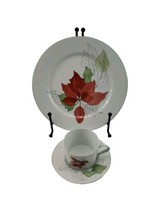 1982 Block Spal Watercolors POINSETTIA 3pcs Buffet Set Dinner Plate Port... - $37.57