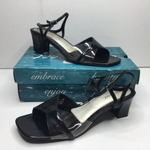 Easy Street Women&#39;s Black Patent Slingback Wedge Sandals Shoes Size 10W ... - £31.89 GBP