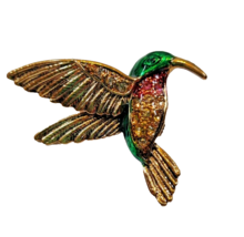 Vintage Hummingbird Brooch Pin Multicolored Rhinestone Costume Jewelry - £12.31 GBP